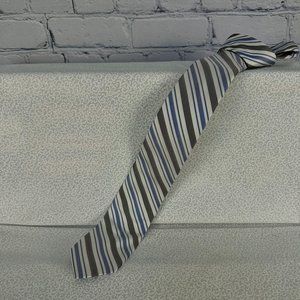 Express 100% Silk Blue/White/Gray Striped Repp Tie, 2‎ 3/4 Inch Wide